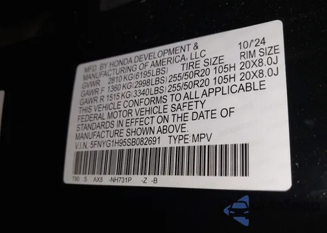 2025 Honda Pilot Black Edition из США, поврежденный, VIN 5FNYG1H95SB082691